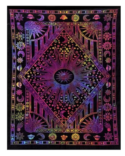 THE ART BOX Multi Purple Mandala Sun and Moon Tapestry – Celestial Cotton Wall Hanging for Bedroom & Home Decor