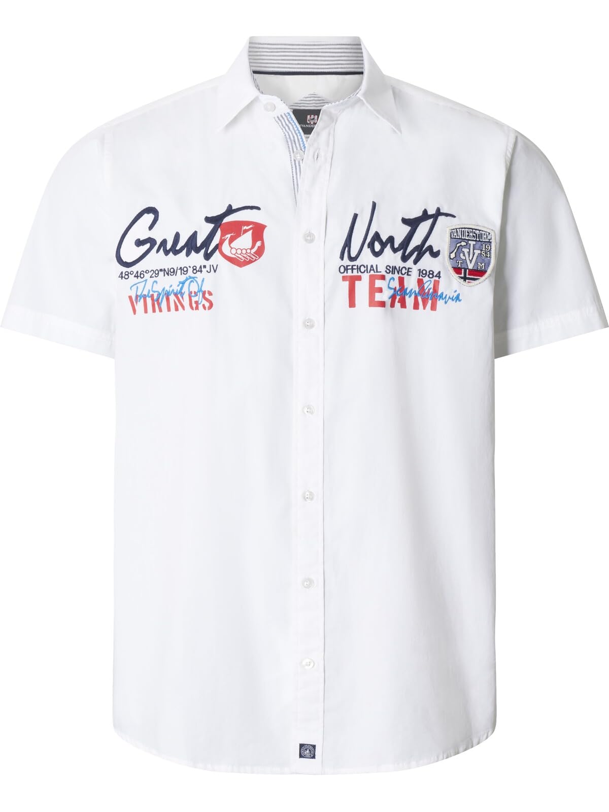 Jan Vanderstorm Freydis - Camicia da uomo a maniche corte con collo a ventaglia, abbottonatura, in puro cotone, taglie grandi, L-7XL