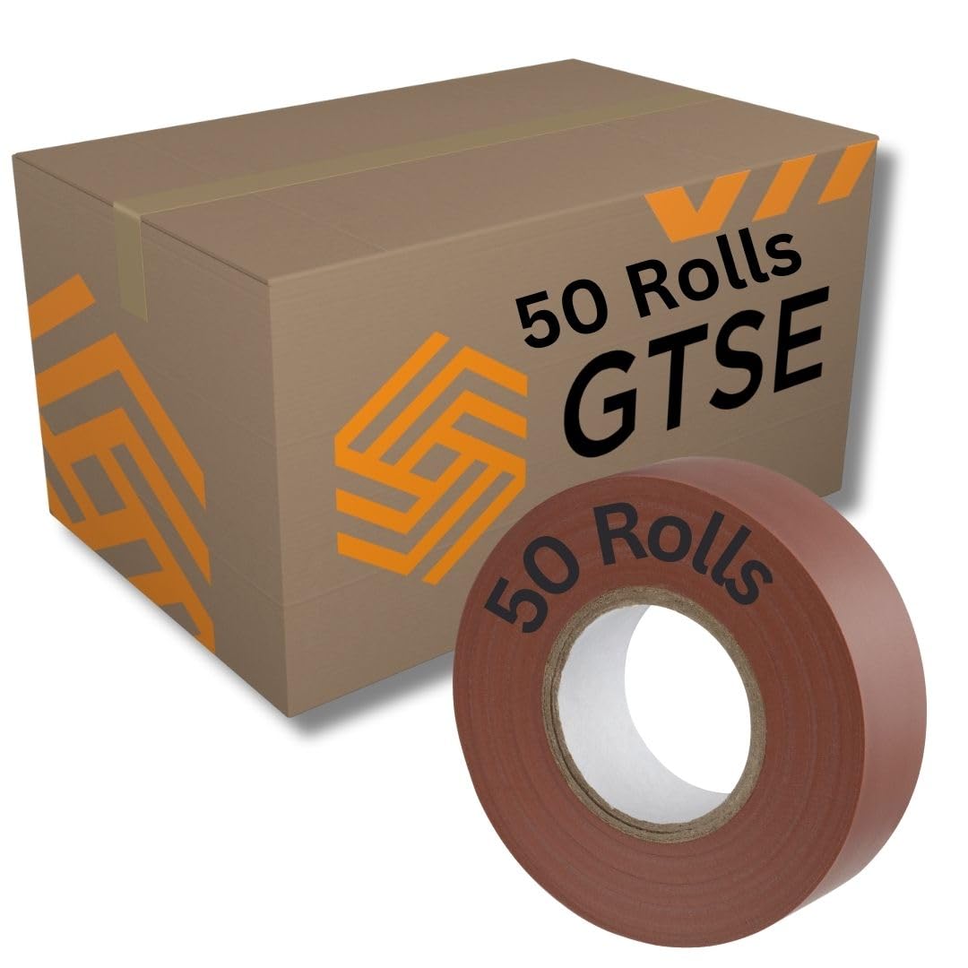 GTSE Brown Electrical Tape, 19mm x 20m, Bulk Box of 50 Rolls, Strong Self-Adhesive PVC Insulation Tape for Insulating, Repairing and Protecting Electrical