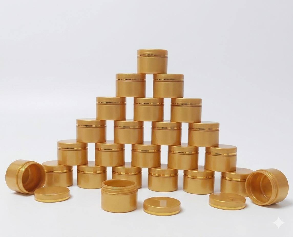 15gm Cream Dabbi Gold Colour Round Empty Plastic Cosmetic Cream Container Jars With Double Wall For Creams, Lip Balms, Kajal, Under Eye Cream etc (15ml) (Pack of 24)-image-17
