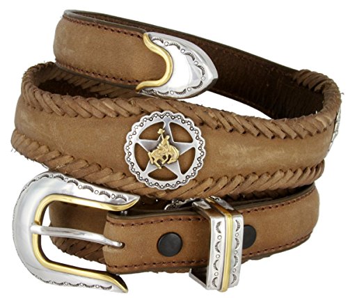 Western Texas Ranger Braided Woven Leather Belt with Star Rodeo Cowboy Conchos4