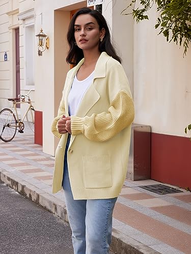 Image of LILLUSORY Women's Long Sleeve Collared Jacket Open Front Knit Cardigan Sweaters 2023 Oversized Slouchy Coat with Pockets