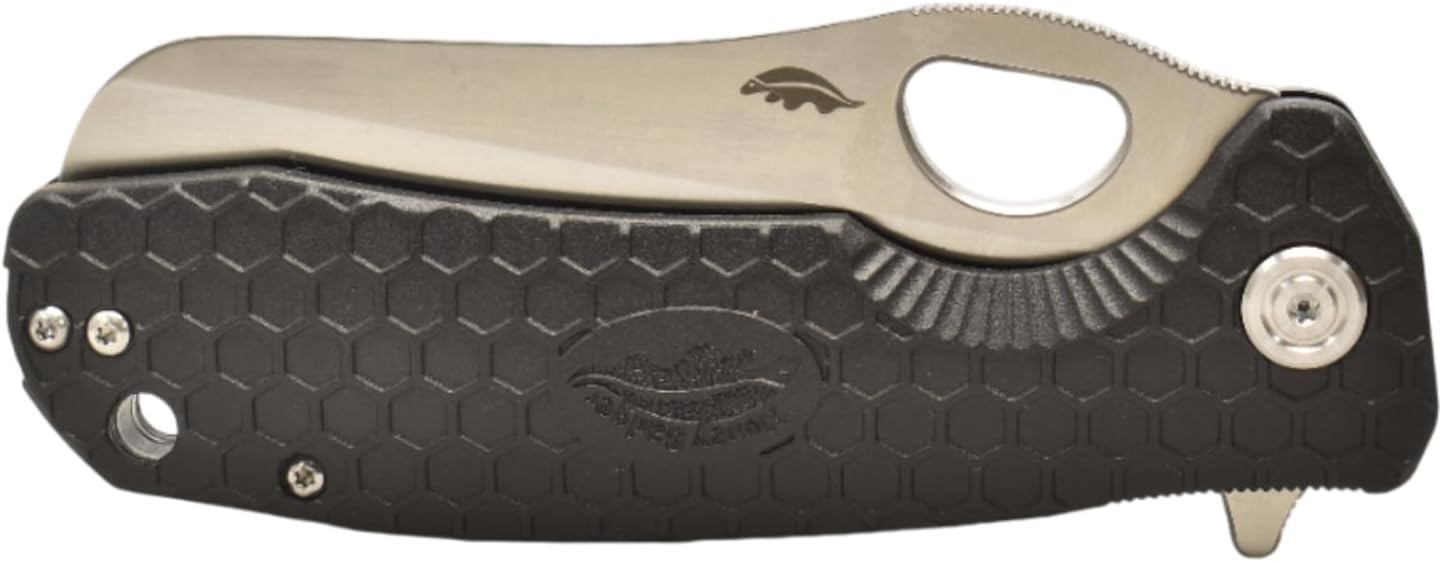 Honey Badger Knives Rescue Folding Pocket Knife - Serrated Edge, 3.60" Blade, Black FRN Handle - Ball Bearing Flipper, Thumb Hole, Reversible Deep-Carry Clip