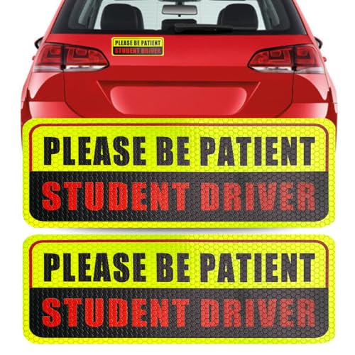 Image of 3 Pcs Student Driver Magnets For Car,Please Be Patient Student Driver Sticker Girls And Boys New Student Driver Sticker Safety Warning Signs,High Reflective,Reusable Movable,Set of 3. 3.5 inch x 9 inch
