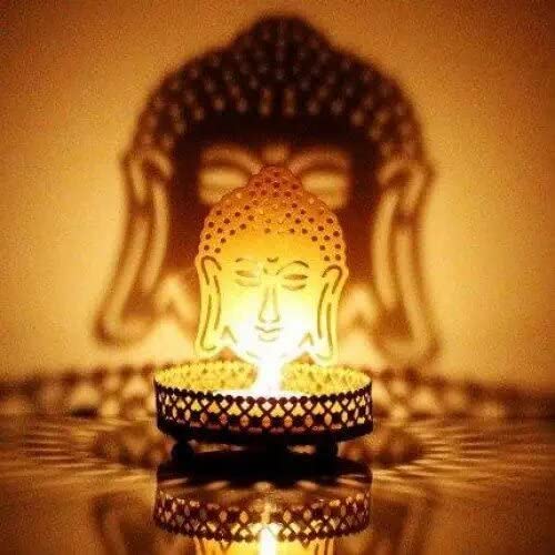 Mersk Metal Shadow Tealight Candle Holder for Pooja and Diwali Decorative - (Buddha)