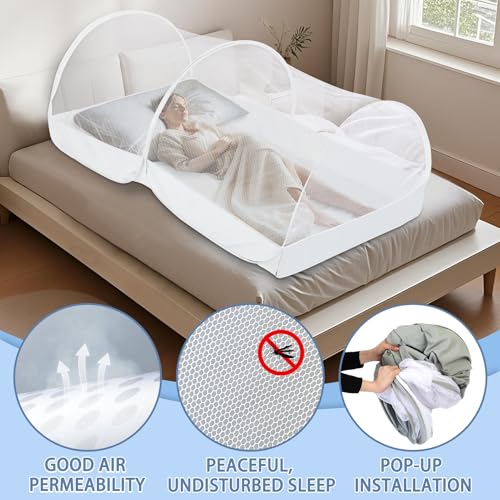 Image of Mosquito Net for Bed - Pop Up Bed Tent - Portable Travel Mosquito Net, Mosquito Netting for Suitable for Baby, Adult Bedroom, Camping, Napping, Patio (White)