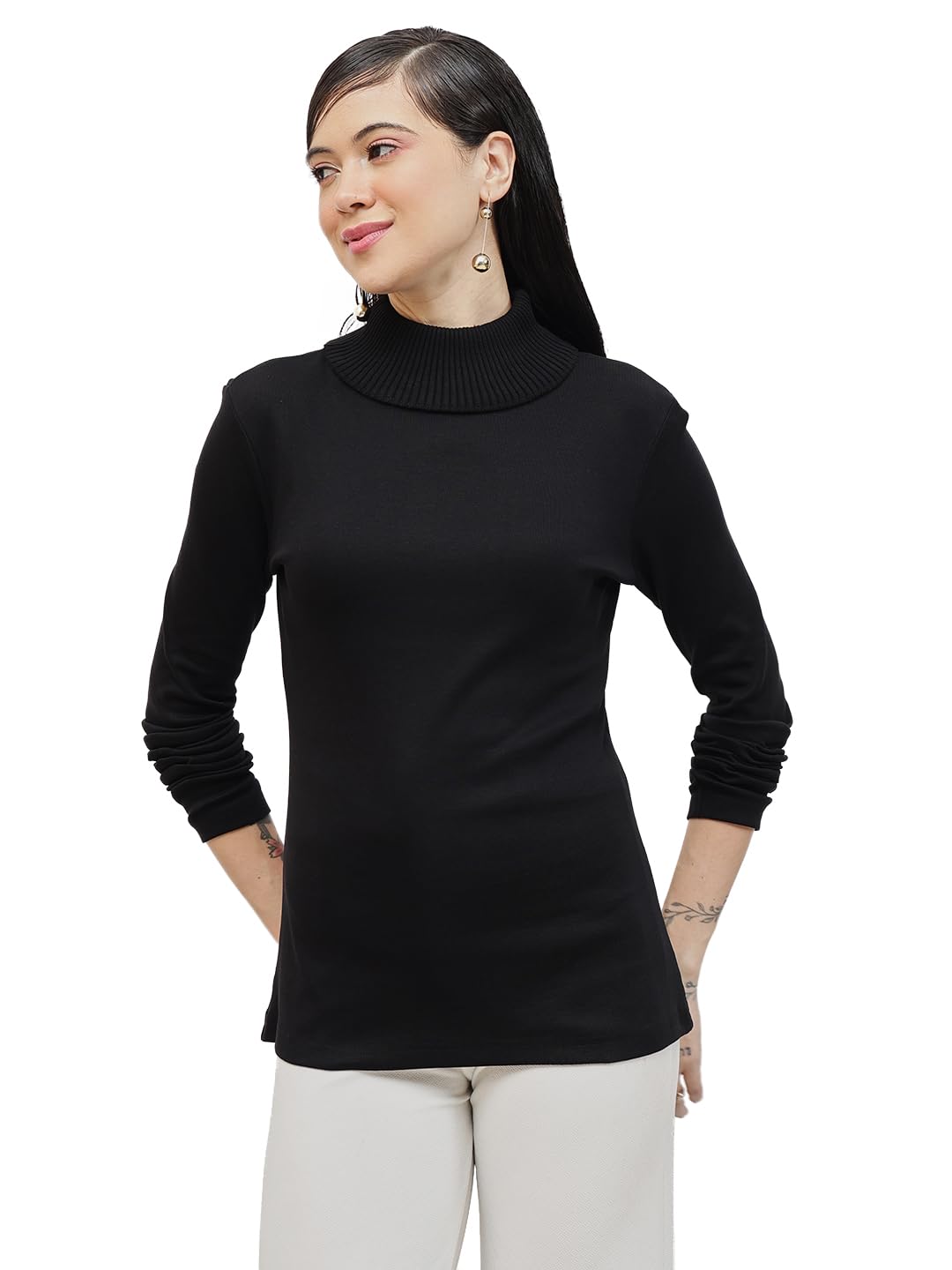 nümae Women's 100% Cotton Roll-Up Turtle Neck Top-picture-17