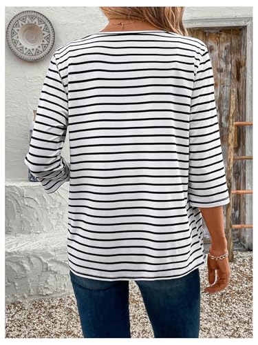 Verdusa Women's Striped Open Front Jacket Business Casual 3/4 Sleeve Outerwear2