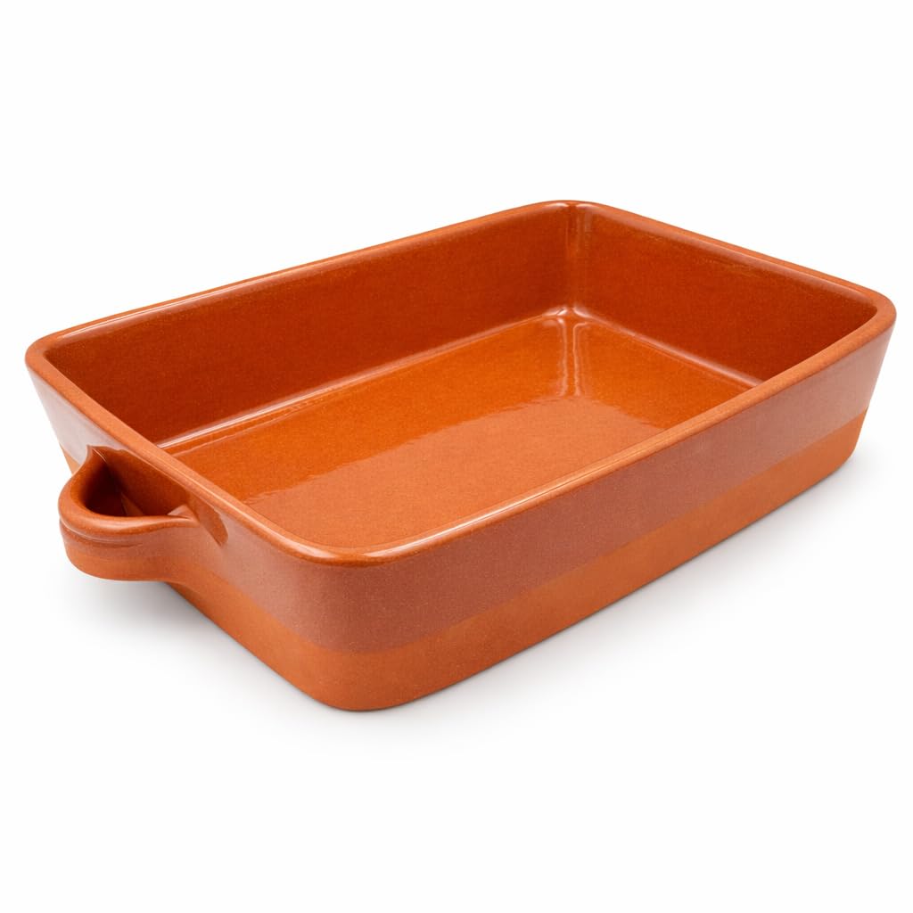 Cazuela besuguera tartera olla rectangular alta en barro esmaltado (nº 42-40 x 26 x 8 cms)