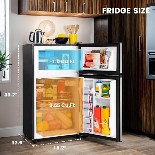 3.55 Cu.Ft Mini Fridge with Freezer - 2 Doors for Office, Kitchen, Dorm and Bedroom, Mini Refrigerator with Adjustable Shelves (Silver)