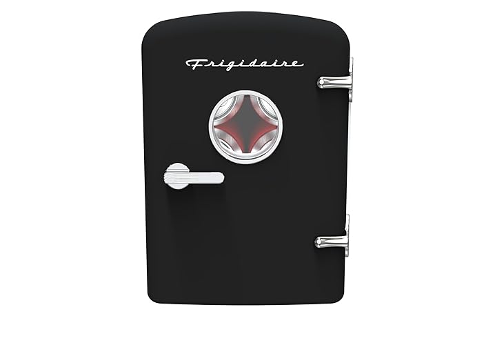 Frigidaire Retro 9-Can Mini Personal Fridge Portable Cooler for Car, Office, Bedroom, Dorm Room, or Cabin, 11.8" D x 7.1" W x 10.1" H, BLACK - Black