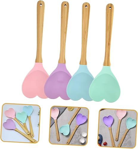 Miniatura 8 de 4 cucharas de sopa y ensalada de silicona con forma de corazón, prácticos utensilios de cocina para mezclar y servir y herramientas de cocina