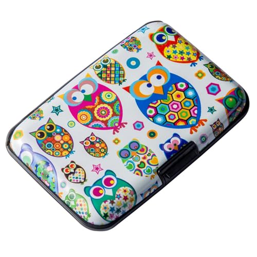 ELFISH Mini RFID Aluminum Wallet Credit Cards Holder Business Card Case Metal ID Case for Men Women (Owl)