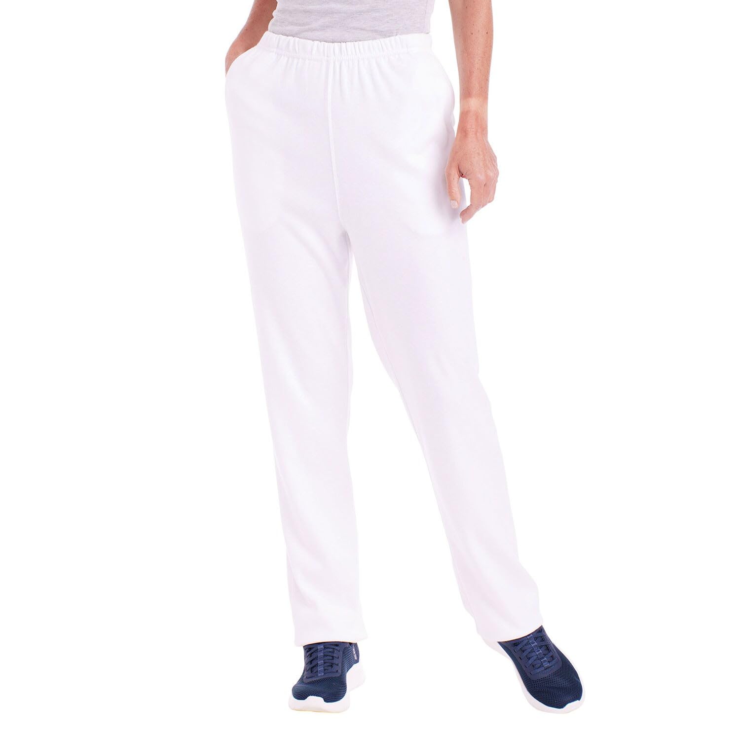 CATALOG CLASSICSWomens Casual Knit Pull on Pants for Women, Elastic Waist Pants - White, Large