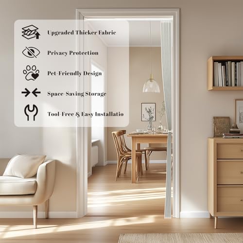 Image of AJAZZ Blackout Door Curtains with Curtain Rods 28-39 in Length Magnetic Door Curtain Blackout Curtains for Bedroom, Doorway Curtain Sets (1 Panel, 44 W x 78 L, Cream White)