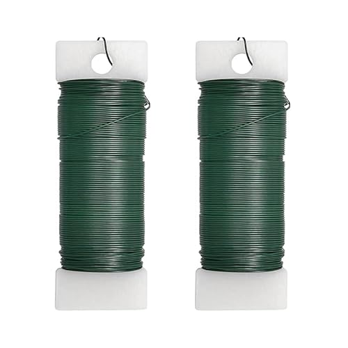 HOOWDAMY 塗装鉄線 造花 花芸飾りワイヤー リースワイヤー 22＃ リース ワイヤー花資材 ブーケ クリスマス リース 飾り DIY用品 (2巻セット) (グリーン)
