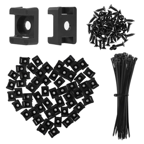 SLEYUIM Premium Cable Zip Tie Mounts Kit - 60 Packs Wire Management Holder & Cable Clips 8 High-Strength Nylon Ties & 5M Screws Heavy Duty Fasteners for Wall/Desk Indoor & Outdoor Cable Organizer