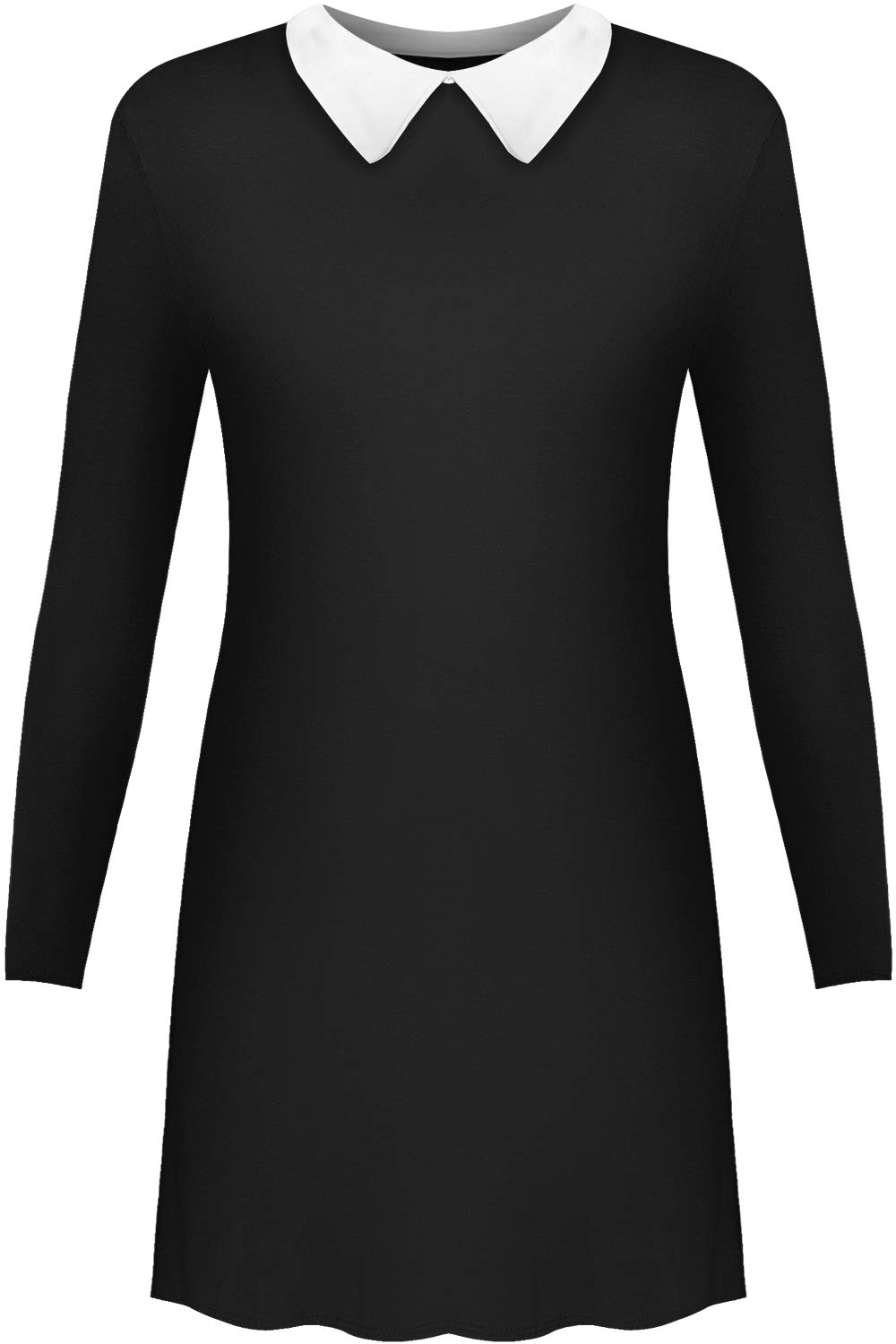 Wearall Women's Black Plain Collar Short Long Sleeve Stretch Flared Swing Dress - 12-14