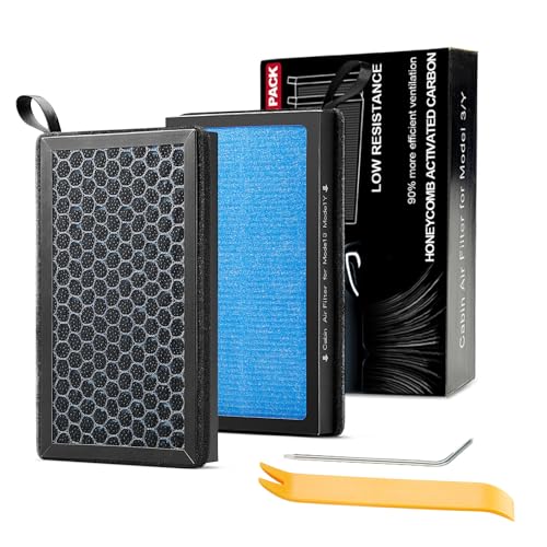 for Tesla Model 3/Y Cabin Air Filter 2 Pack 4-Layer HEPA 99.5% Filtration Exact Fit 2016-2026 Model 3/2020-2026 Model Y Humidity-Resistant & Durable with Removal Tool