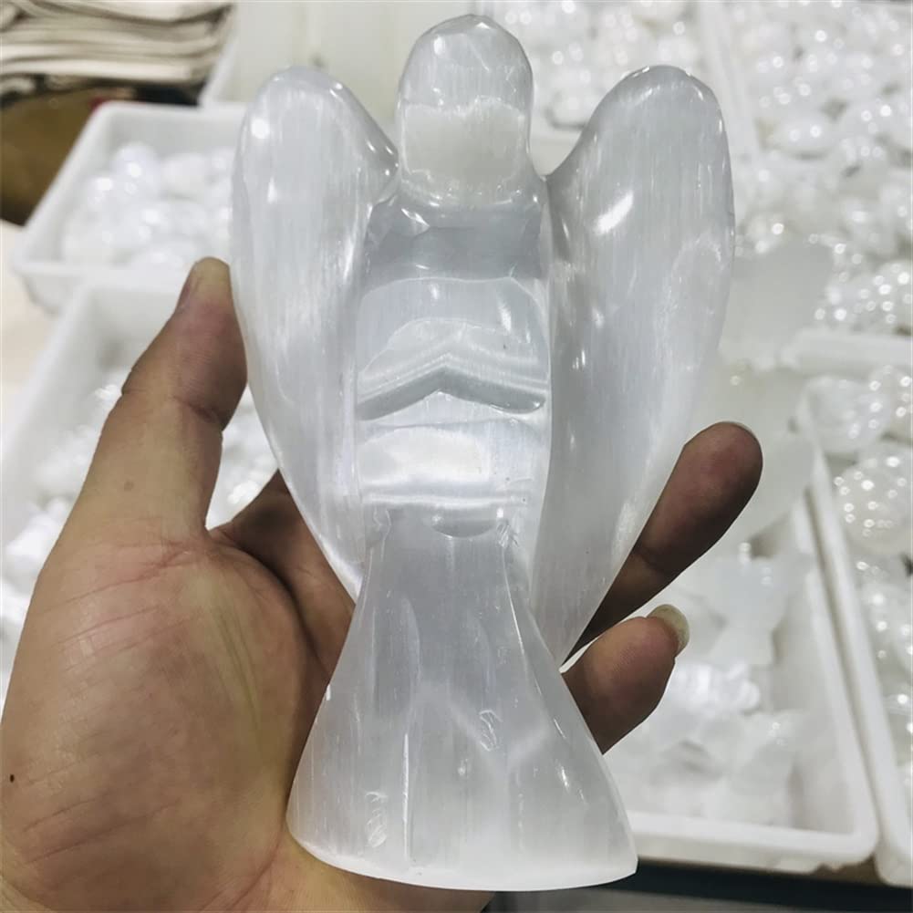 Kolekcje Domowe Kryształowa Dekoracja Anioła Stróża Figurka Naturalny Biały Selenit Surowe Kryształy Ręcznie Rzeźbiony Gips Kryształ Kamień Wystrój Domu DIY Prezenty 1 PC Dekoracja Domu (rozmiar: 20cm