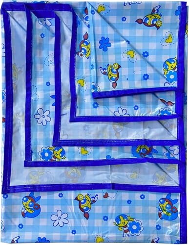 Image of Waterproof PVC Plastic Mattress Protector Double Bed Flat Bedsheet with Elastic for Babies Girls & Boys (Blue PPG)