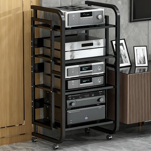 Support audio pour lecteur CD et amplificateur : meuble réglable à roulettes - 2