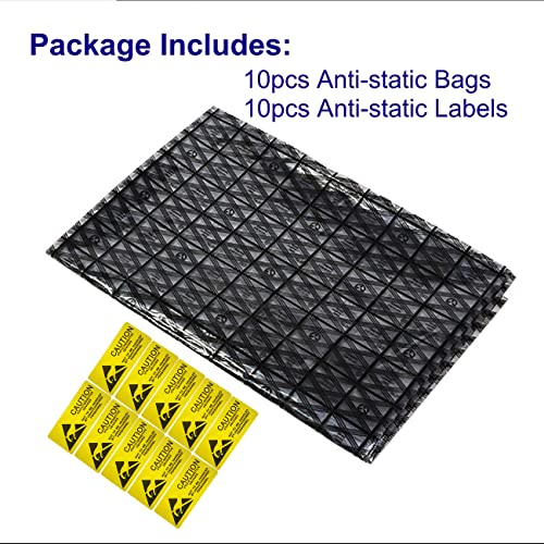 Antistatic Bags ESD Shielding Bag with Anti-Static Labels for Hard Drive SSD HDD Motherboard Video Card RAM Electronic Devices (Motherboard Bag-10pcs)