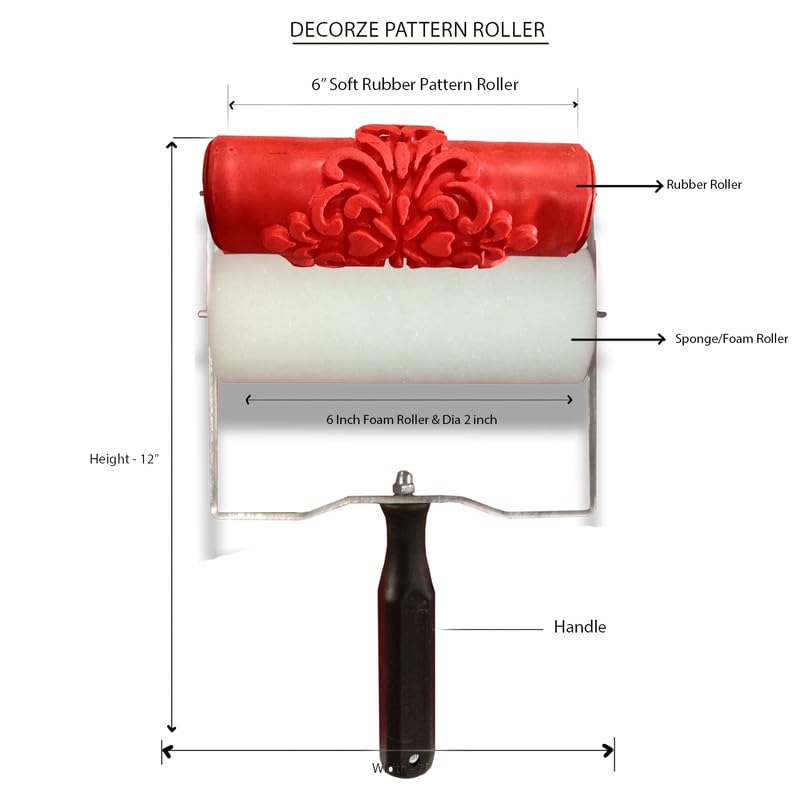 Image of Design Paint Roller with Floral Pattern - Reusable Decorative Wall Texture Roller for DIY Home Decor, Accent Walls, Furniture, and Crafts - Durable Embossed Stencil Painting Tool