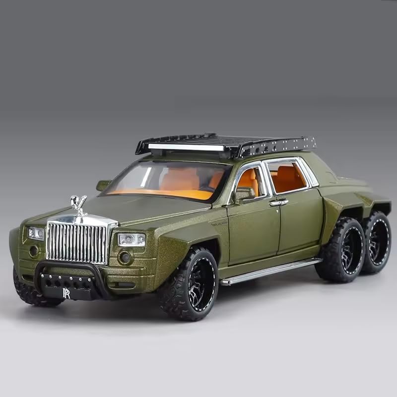 Image of Alokik Enterprise 1:32 6 x 6 Modified RR Phantom Die-Cast Metal Pull Back Car with 6 Openable Doors with Sounds and Lights Toy Decoration Car Best Gift Toys for Kids【Army Color】