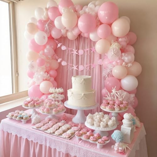 Image of Oudain 2 Pack Pink Bow Starfish and Seashell Garland 6.56 ft Ocean Coastal Beach Party Under the Sea Paper Bow Hanging Banner for Summer Birthday Wedding Bachelorette Mermaid Baby Shower