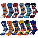 Men's Fun Set Dress Socks-Colorful Funny Novelty Cotton Funky Crew Socks Pack,Art Socks -12 pairs -Size 10-13