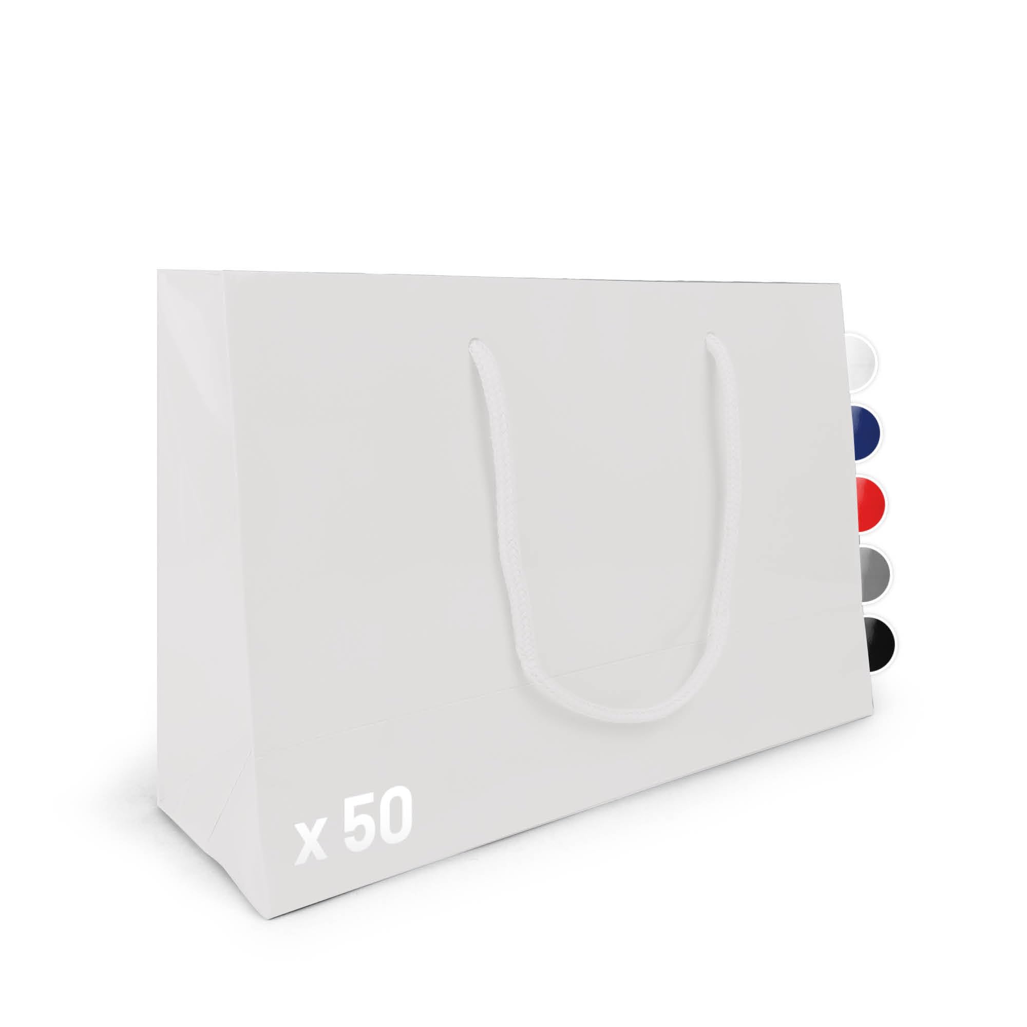 Geschenk-Tüten 50 Stück | Glänzende Papier-Tüten mit Henkel | Geschenk-Tüte 30x10x20 cm | Papier-Tüte ideal für Geburtstag, Weihnachten, Einzug & Mitbringsel | Weiß