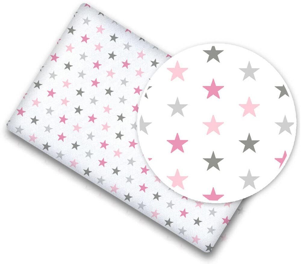 Baby Mam Grey Pink Stars 100% Cotton Baby Bed Fitted Sheet Printed Design,Crib 90X40cm,