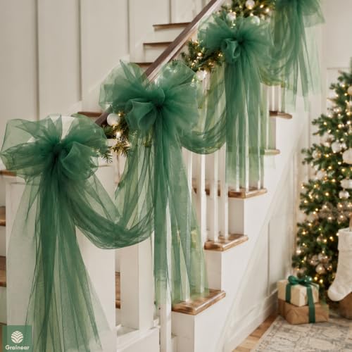 Image of Hunter Green Tulle Fabric Roll 6 Inch x 100 Yards Tulle Ribbon