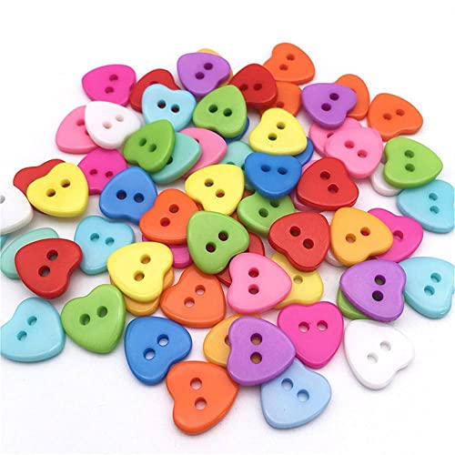 XIXILINRUIYUN 100 Heart Shaped Resin Buttons Mixed Colors for Sewing Knitting DIY Crafts