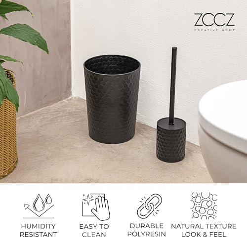 zccz Bathroom Accessory Set, 6 Piece Black Bathroom Accessories Set with Trash Can, Toothbrush Holder, Toothbrush Cup, Soap Dispenser, Soap Dish, Toilet Brush with Holder, Trash Can, Black - Image 6