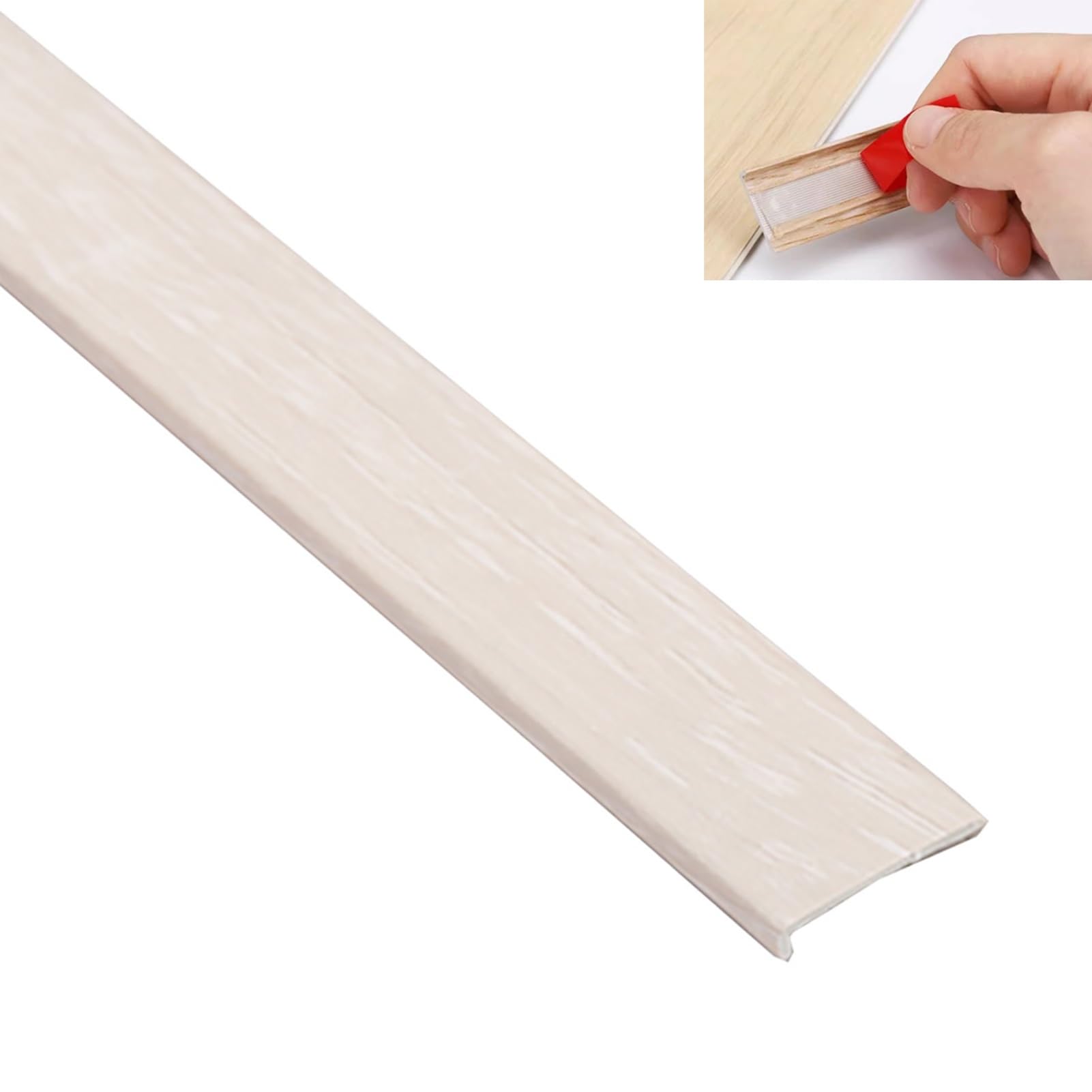 Vibeo Threshold Strip Self Stick Plastic Threshold Transition Strips with Wood Grain, Floor Edging Trim Strip Wood to Tile, 90cm X 3 Gap Cover Bar/Edge Protector(Beige)