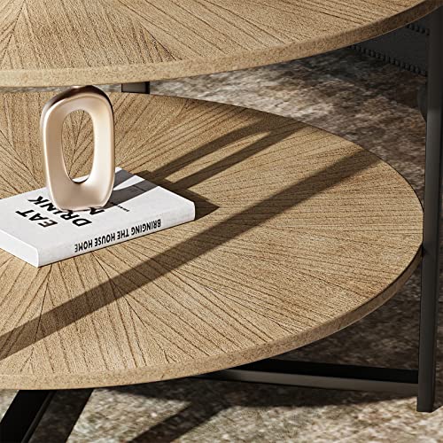 3Imothrix Round Wood Coffee Table, Coffee Table With Storage Open Shelf, 31.49 Inch 2 Tier Solid Wood Veneer Circle Coffee Table For Living Room (Coffee Table) #TOP5