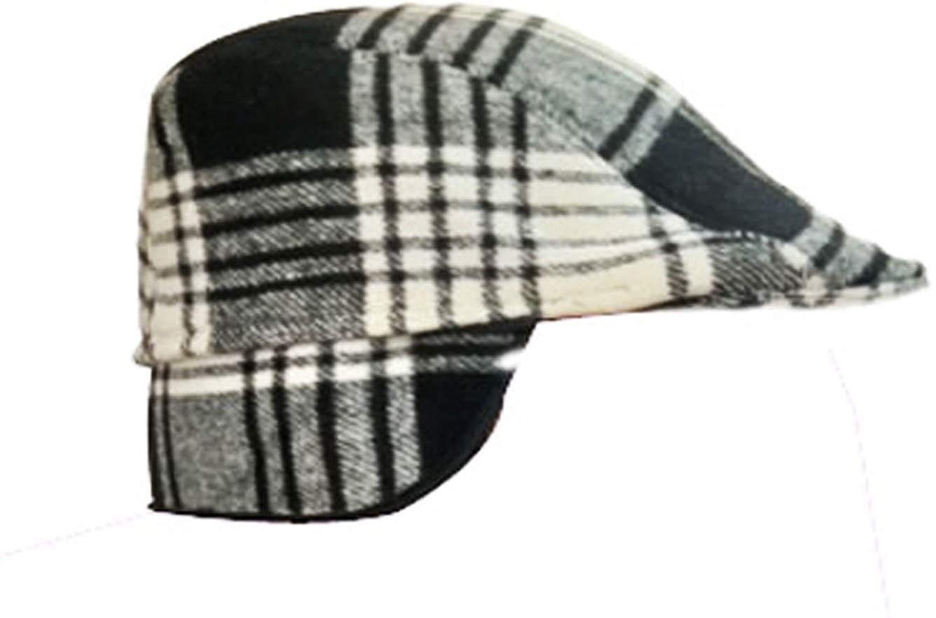 Men's Winter Warm Checkered Golf Cap with Earmuff (Brown, Free Size)