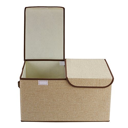 LightBiz Storage Boxes with Lids, DIY Collapsible Dustproof Clothing Organizer baskets with Dual Handles Divided 2 compartments