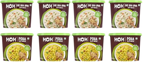 Image of MOM - Meal of the Moment, Breakfast Combo Pack of Poha with Bhujia and Ghee Rava Upma with Bhujia (2 Units Each) - Ready to Eat | Instant Food | No Added Preservatives (Pack of 2)