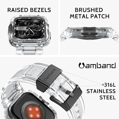 Image of amBand Bands Case Compatible with Apple Watch Series 11 /10 42mm for Men Women, M1 Sport Rugged Heavy Duty Cover Tactical Strap Military Grade Protective Bumper Protector for iWatch 42 mm Men, Clear