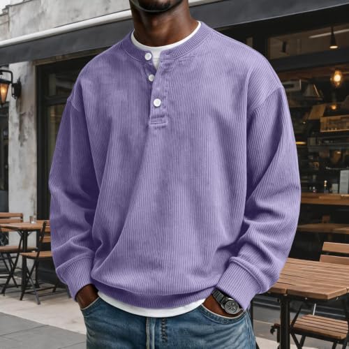 Corduroy Long Sleeve Henley Shirts for Men Casual Pullover Fall Shirt - image 2