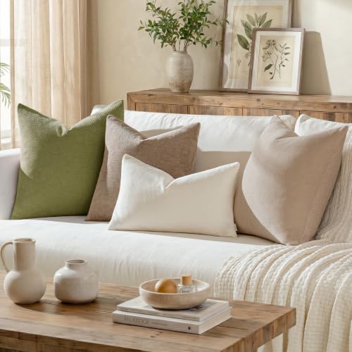 Image of a moment Pack of 2 Decorative Chenille Throw Pillow Covers with Twill Cushion Covers for Sofa Living Room Couch Bed 12x20 Inch Beige
