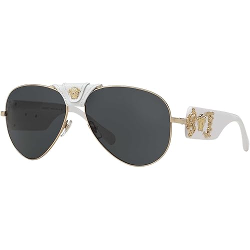Versace Women's 0VE2150Q 1341/87 Medusa Aviator Sunglasses, White/Grey
