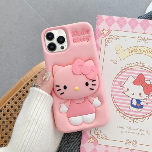 Image of MIDOS Back Cover Compatible with iPhone 14 Pro Max Soft Silicone 3D Cute Cartoon with Holder Full Protective Case for iPhone 14 Pro Max (Case 3), Peach