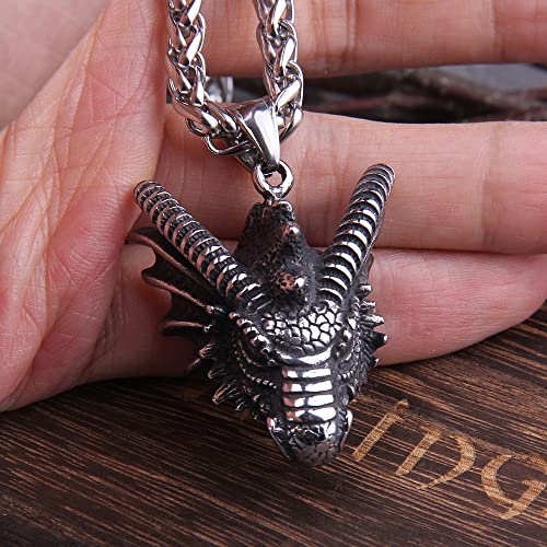 Dragon Pendant Necklaces Titanium Steel Jewelry Animal Head Necklace Punk Men Accessories Dragon Pendant Jewelry Cp3S5 (60Cm-Skull Dragon) #TOP4