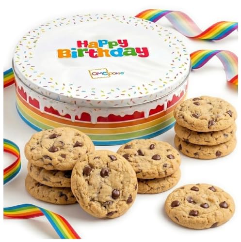 Happy Birthday Cookies Tin Chocolate Chip Gift Basket Tin Individually Wrapped Food Gift for Men Women Gourmet Kosher