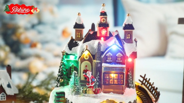 Dropship HOMCOM Christmas Village On An Open Bible With LED Lights And Music Lighted Musical Christmas Village Houses With Rotating Ice Skaters Battery Operated