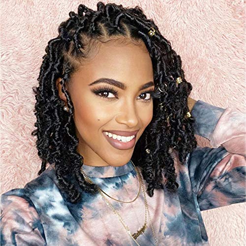 6 Packs Butterfly Crochet Hair 12inch Bob Distressed Crochet Faux locs Hair Pre Looped Short Boho Soft locs Crochet Braids For Black Women (12inch 6packs, 1b)